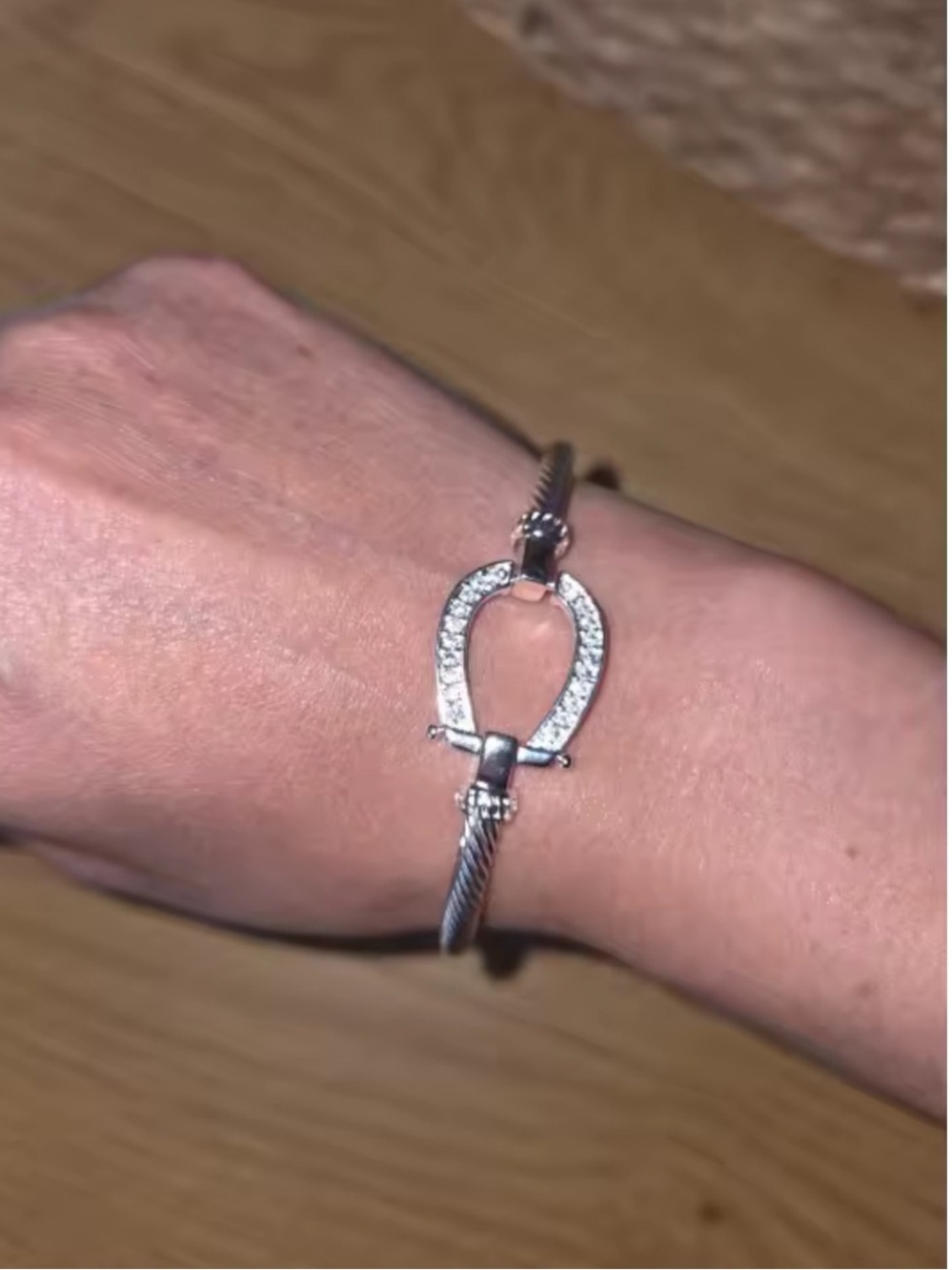 Silver Twisted Cable Bracelet with Crystal Horsebit Accent - Silver - Picture 3 of 3